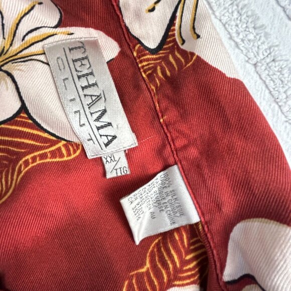 Tehama Clint Mens 100% Silk Red Gold Floral Hawaiian Shirt Size XXL Short Sleeve - Picture 3 of 7